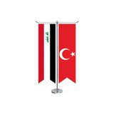 Asilmeydan Irak Cumhuriyeti Bayrağı Ve Türkiye - Kırlangıç - Saten T Direk 2li Masa Bayrağı