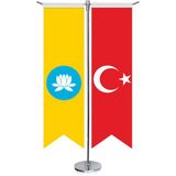 Asilmeydan Kalmukya Cumhuriyeti Bayrağı ve Türkiye Kırlangıç Saten T Direk Masa Bayrağı 2'li