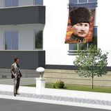 Asilmeydan Kalpaklı Atatürk Poster Cephe Bayrağı 1,5 x 2,25 Metre