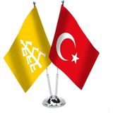 Asilmeydan Karahanlılar ve Türkiye - Ikili Saten Masa Bayrağı - Renkli