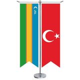 Asilmeydan Karakalpakistan Cumhuriyeti Bayrağı ve Türkiye Kırlangıç Saten T Direk Masa Bayrağı 2'li