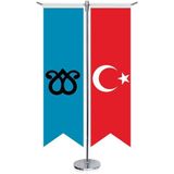 Asilmeydan Karakoyunlu Karakoyunlular Bayrağı ve Türkiye Kırlangıç Saten T Direk Masa Bayrağı 2'li