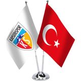 Asilmeydan Kayserispor ve Türkiye -Ikili Saten Masa Bayrağı 2'li