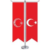 Asilmeydan Kelime I Tehvid Kırmızı Ayyıldız Bayrağı ve Türkiye Kırlangıç Saten T Direk Masa Bayrağı 2'li