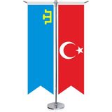 Asilmeydan Kırım Hanlığı, Kırım Yurdu Bayrağı ve Türkiye Kırlangıç Saten T Direk Masa Bayrağı 2'li
