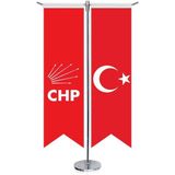 Asilmeydan Kırmızı Cumhuriyet Halk Partisi Chp Bayrağı ve Türkiye Kırlangıç Saten T Direk Masa Bayrağı 2'li