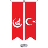 Asilmeydan Kırmızı Hilal Bozkurt Bayrağı ve Türkiye Kırlangıç Saten T Direk Masa Bayrağı 2'li