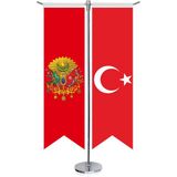Asilmeydan Kırmızı Osmanlı Arması Bayrağı ve Türkiye Kırlangıç Saten T Direk Masa Bayrağı 2'li