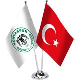 Asilmeydan Konyaspor ve Türkiye İkili Saten Masa Bayrağı