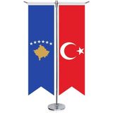 Asilmeydan Kosova Cumhuriyeti Bayrağı ve Türkiye Kırlangıç Saten T Direk Masa Bayrağı 2'li