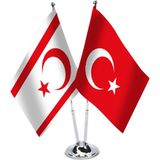 Asilmeydan Kuzey Kıbrıs Türkiye İkili Saten Masa Bayrağı