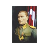 Asilmeydan Madalyalı Askeri Üniformalı Gazi Mustafa Kemal Atatürk Ay Yıldızlı Poster Bayrak 100X150 cm