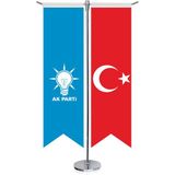 Asilmeydan Mavi Akparti Akp Bayrağı ve Türkiye Kırlangıç Saten T Direk Masa Bayrağı 2'li