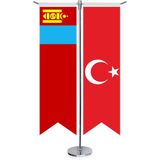 Asilmeydan Moğolistan Bayrağı ve Türkiye Kırlangıç Saten T Direk Masa Bayrağı 2'li