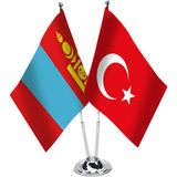 Asilmeydan Moğolistan Türkiye İkili Saten Masa Bayrağı