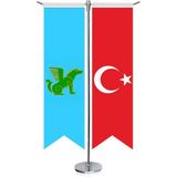 Asilmeydan Nogay, Nogaylılar Bayrağı ve Türkiye -Kırlangıç - Saten T Direk 2li Masa Bayrağı - Renkli