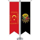 Asilmeydan Osmanlı Fetih Sancağı Kelime I Tevhid ve Osmanlı Arması Saten T Direk Masa Bayrağı 2'li