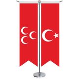 Asilmeydan Osmanlı Kırmızı Üç Hilal Bayrağı ve Türkiye -Saten T Direk 2li Masa Bayrağı - Renkli