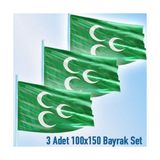 Asilmeydan Osmanlı Yeşil 3 Hilal 3 Adet 100X150CM Raşel Bayrak Set - Renkli