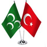 Asilmeydan Osmanlı Yeşil 3 Hilal -Türkiye Ikili Saten Masa Bayrağı - Renkli