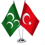 Asilmeydan Osmanlı Yeşil 3 Hilal Türkiye İkili Saten Masa Bayrağı