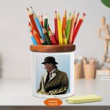 Asilmeydan Paltolu Mustafa Kemal Atatürk Ahşap Seramik Kalemlik - 100 - Beyaz