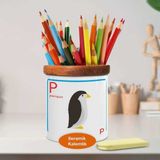 Asilmeydan Penguin Penguen Yazılı Ahşap Seramik Kalemlik - 53876-37626 - Renkli
