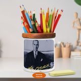 Asilmeydan Şık Elbiseli Mustafa Kemal Atatürk Ahşap Seramik KALEMLIK-693 - Renkli