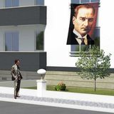 Asilmeydan Sivil Gazi Mustafa Kemal Atatürk Portre Poster Cephe Bayrağı - 1,5x2,25 Metre - Renkli