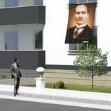 Asilmeydan Sivil Mustafa Kemal Atatürk Portre Poster Cephe Bayrağı - 1,5x2,25 Metre - Renkli