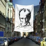 Asilmeydan Siyah-Beyaz Gazi Mustafa Kemal Atatürk Silüeti Poster Bayrağı- 4x6 Metre - Renkli