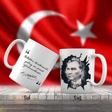 Asilmeydan Siyah Beyaz Mustafa kemal Atatürk Portre - Atatürk'ün Sözleri -Kupa Bardak