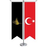 Asilmeydan Siyah Tuğra Bayrağı ve Türkiye Kırlangıç Saten T Direk Masa Bayrağı 2'li