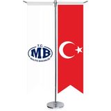 Asilmeydan T.C. Maliye Bakanlığı ve Türkiye Kırlangıç Saten T Direk Masa Bayrağı 2'li