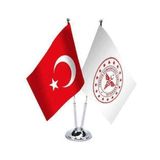 Asilmeydan T.C. Sağlık Bakanlığı ve Türkiye İkili Paslanmaz Metal Krom Direkli Saten Masa Bayrağı