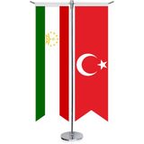 Asilmeydan Tacikistan Bayrağı ve Türkiye Kırlangıç Saten T Direk Masa Bayrağı 2'li