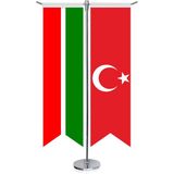 Asilmeydan Tataristan Cumhuriyeti Bayrağı ve Türkiye Kırlangıç Saten T Direk Masa Bayrağı 2'li