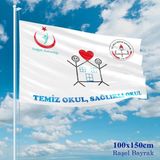 Asilmeydan Temiz Okul Sağlıklı Okul Bayrağı Flama Bayrak 100 x 150 cm