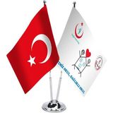 Asilmeydan Temiz Okul Sağlıklı Okul ve Türkiye İkili Paslanmaz Metal Krom Direkli Saten Masa Bayrağı