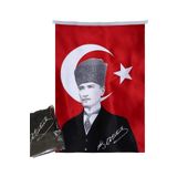 Asilmeydan Türk Bayrağı Kalpaklı Atatürk Fotoğraflı Türkiye Bayrağı 70x105 cm