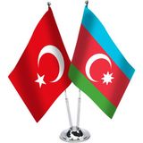 Asilmeydan Türkiye Azerbaycan İkili Saten Masa Bayrağı