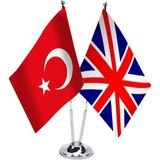 Asilmeydan Türkiye İngiltere Birleşik Krallığı Bayrağı İkili Saten Masa Bayrağı