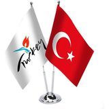 Asilmeydan Türkiye Turkey Logolu İkili Saten Masa Bayrağı