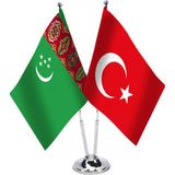 Asilmeydan Türkmenistan Türkiye İkili Saten Masa Bayrağı
