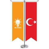 Asilmeydan Turuncu Akparti Akp Bayrağı ve Türkiye Kırlangıç Saten T Direk Masa Bayrağı 2'li
