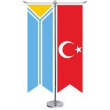 Asilmeydan Tuva Cumhuriyeti, Tıva Bayrağı ve Türkiye Kırlangıç Saten T Direk Masa Bayrağı 2'li