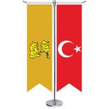 Asilmeydan Uygur Kağanlığı Bayrağı 17 Eski Türk Devletleri ve Türkiye Kırlangıç Saten T Direk Masa Bayrağı 2'li