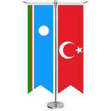 Asilmeydan Yakutistan Saha Cumhuriyeti Bayrağı ve Türkiye Kırlangıç Saten T Direk Masa Bayrağı 2'li