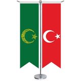 Asilmeydan Yeşil Ayyıldız Kelime-I Tehvid Bayrağı ve Türkiye - Kırlangıç -Saten T Direk 2li Masa Bayrağı - Renkli