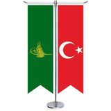 Asilmeydan Yeşil Osmanlı Tuğrası Bayrağı ve Türkiye Kırlangıç Saten T Direk Masa Bayrağı 2'li